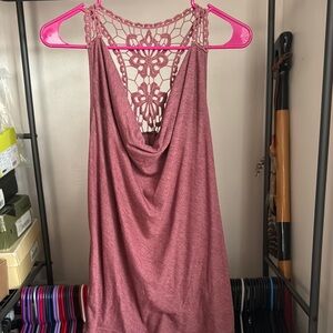 Dark Pink Heathered Raceback Lace Style Tank Top